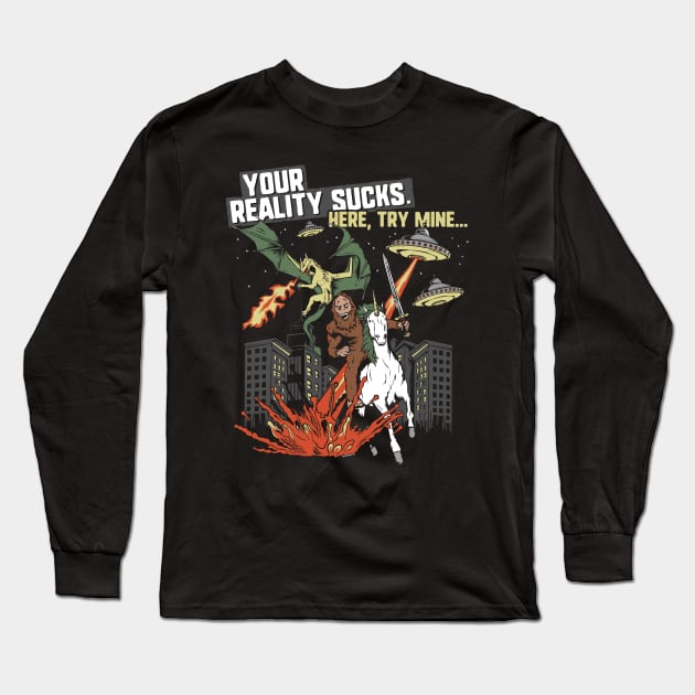 Bigfoots, Unicorns & Dragons Long Sleeve T-Shirt by NerdShizzle